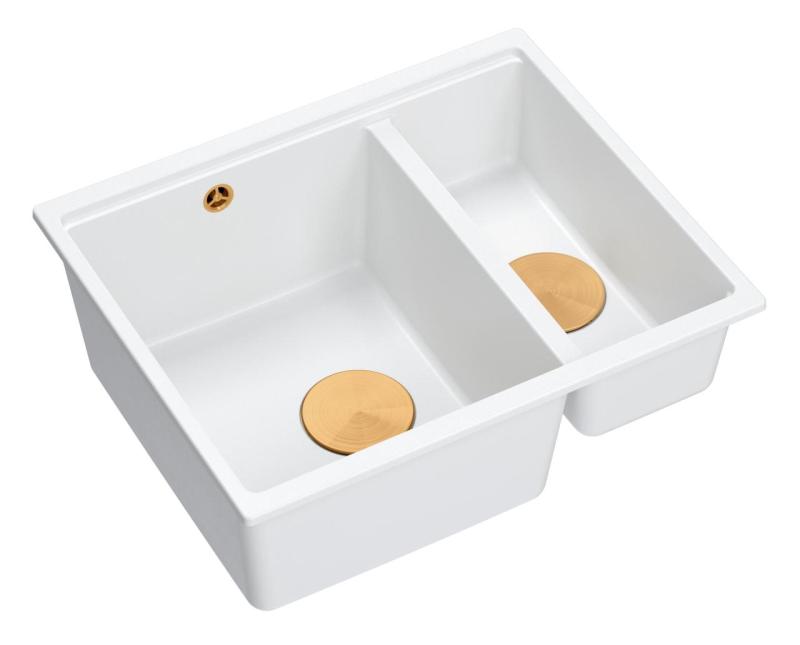 Quadri Newport II branco 1,5 cuba de granito montagem superior e inferior 555x460mm com válvula de cobre 1208967463