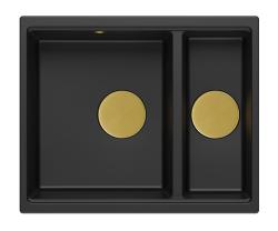 Quadri Newport II preto 1,5 cuba de granito montagem superior e inferior 555x460mm com plugue dourado 1208967464