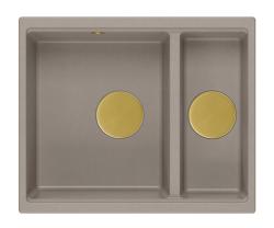 Quadri Newport II taupe 1,5 cuba de granito sobrepor e embutir 555x460mm com ralo dourado 1208967467