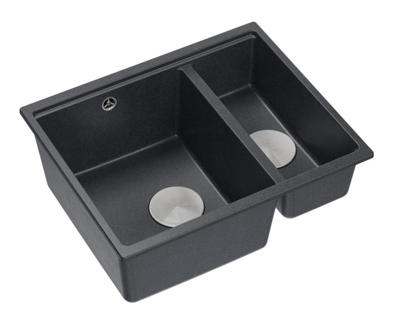 Quadri Newport II antracite 1,5 cuba de granito para montagem superior e inferior 555x460mm com plugue de aço inoxidável 1208967472