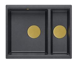 Quadri Newport II antracite 1,5 cuba de granito modelo de instalação sobreposta e sob a bancada 555x460mm com ralo dourado 1208967473