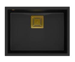 Quadri Quadrangle pia de granito preto embutida 55x42cm com ralo dourado 1208967475