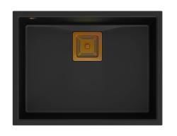 Quadri Quadrangle pia de granito preto debaixo da bancada 55x42cm com plugue de cobre 1208967476