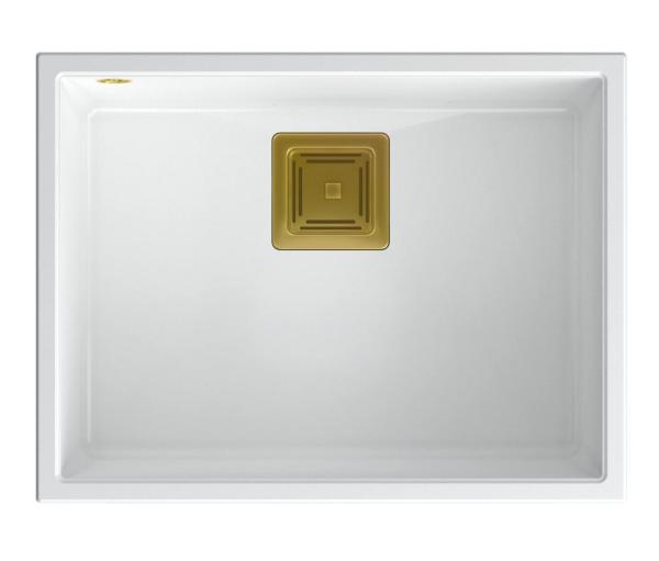 Quadri Quadrangle pia de embutir de granito branco 55x42cm com plugue dourado 1208967477