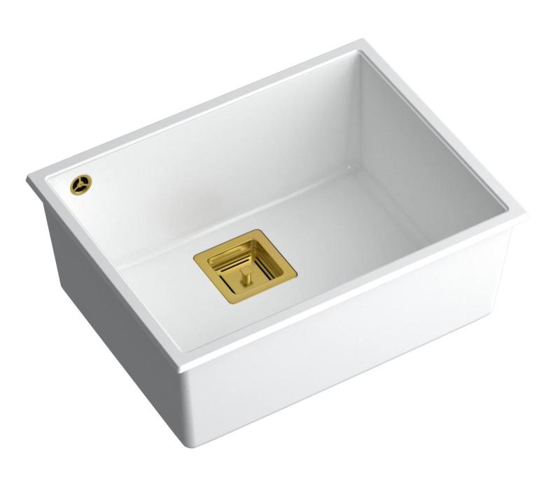Quadri Quadrangle pia de embutir de granito branco 55x42cm com plugue dourado 1208967477