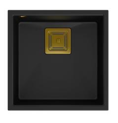 Quadri Quadrangle pia embutida de granito preto 42x42cm com válvula dourada 1208967481