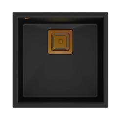 Quadri Quadrangle pia de embutir em granito preto 42x42cm com ralo de cobre 1208967482