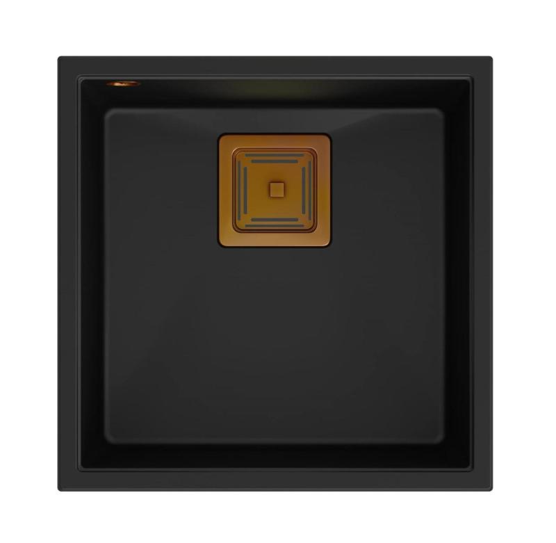 Quadri Quadrangle pia de embutir em granito preto 42x42cm com ralo de cobre 1208967482