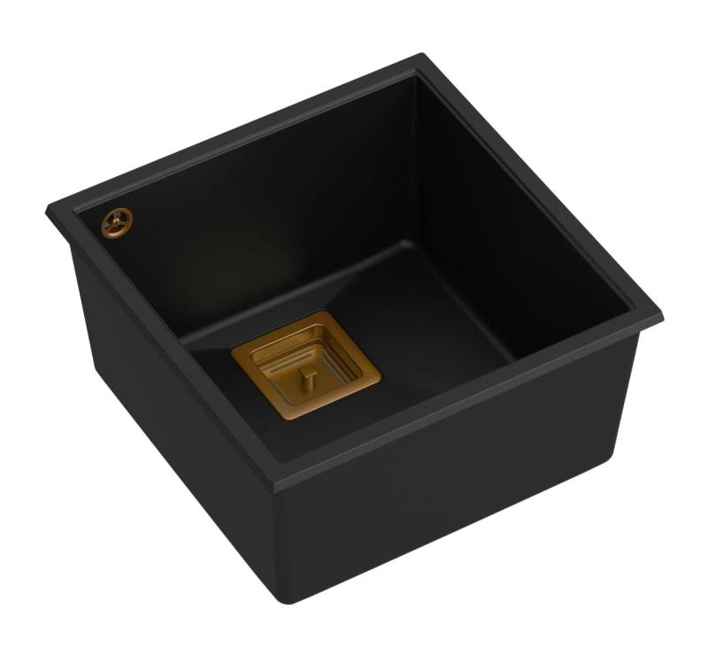 Quadri Quadrangle pia de embutir em granito preto 42x42cm com ralo de cobre 1208967482