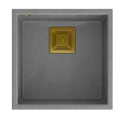 Quadri Quadrangle pia de embutir em granito cinza 42x42cm com válvula dourada 1208967484