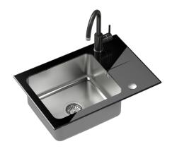 Quadri Glazz Set com torneira de cozinha e pia de sobrepor em aço inoxidável com escorredor de vidro preto 64x44cm reversível 1208967493