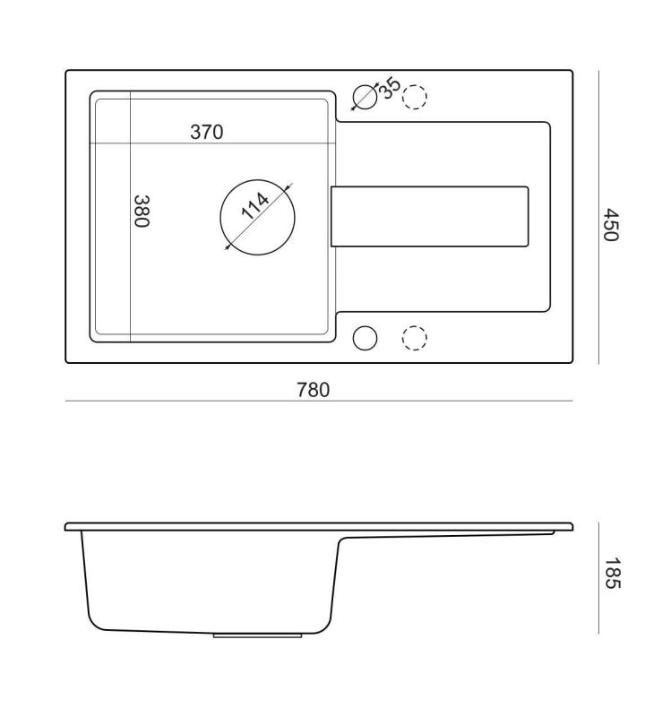 Quadri Sutton pia de granito antracite de montagem superior 78x45cm com escorredor reversível com plugue preto 1208967495