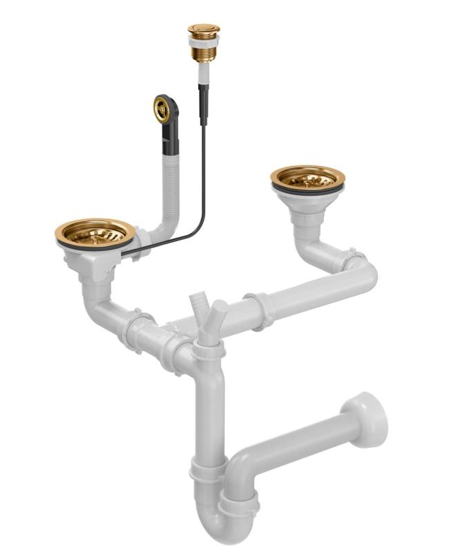 Quadri cobre conjunto de drenagem com pia dupla e transbordamento com botão push to open cobre 1208967546