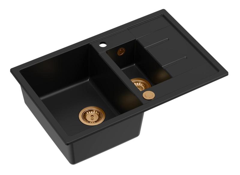 Quadri Brenton pia de granito preto de sobrepor 1,5 cuba com escorredor 78x50cm com válvula de cobre 1208967555