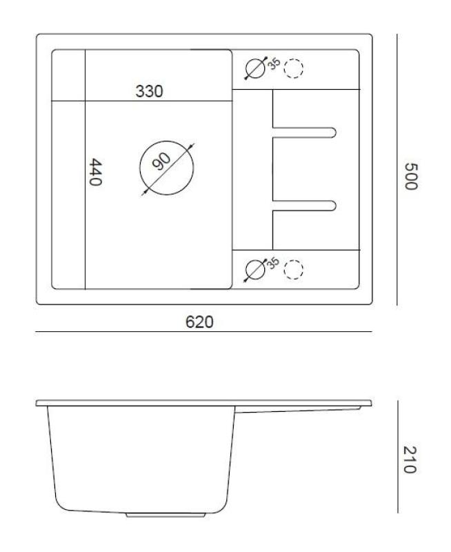 Quadri Dalton cinza granito pia de sobrepor com escorredor 62x50cm com válvula dourada 1208967565