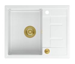 Quadri Dalton pia de sobrepor de granito branco com escorredor 62x50cm com plugue dourado 1208967574