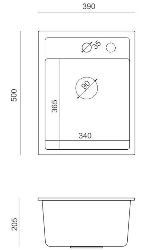Quadri Londres pia de granito antracite 39x50cm com furo para torneira montagem 1208967584