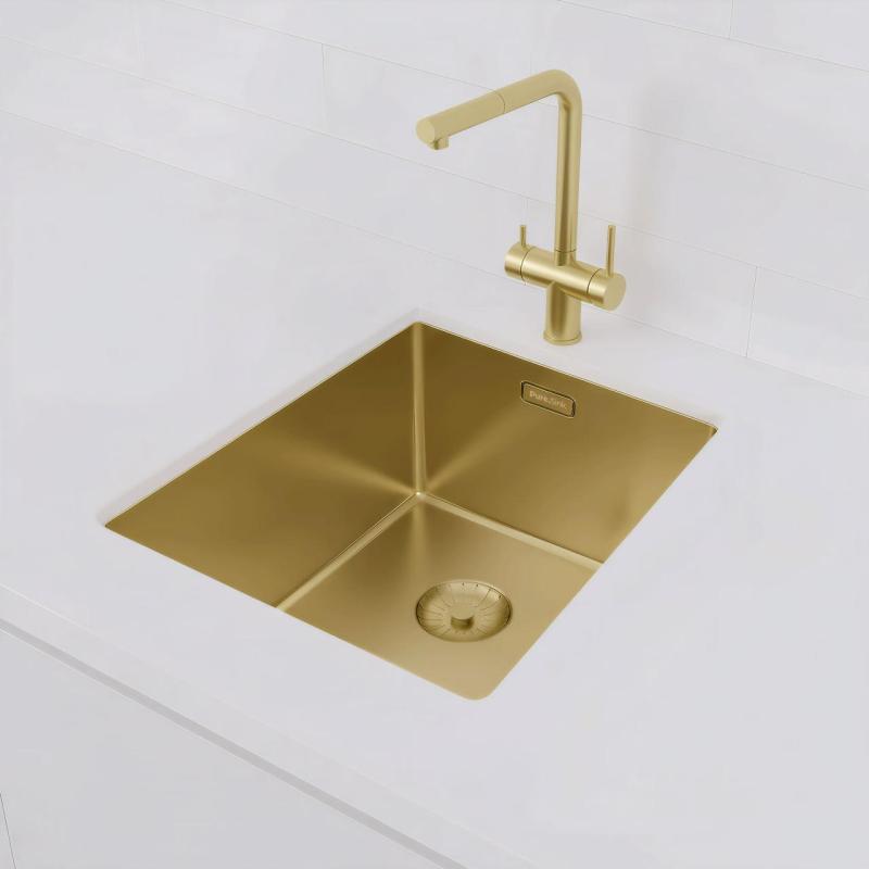 Pia Pure.Sink Prestige 34x40 cm PVD Ouro raio de 10mm para instalação inferior, nivelada e superior PPG3440-60.