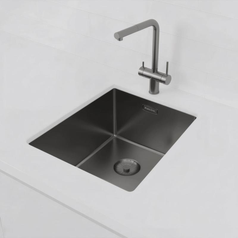 Pia Pure.Sink Prestige PVD gun metal 34x40 cm raio de 10mm para instalação inferior, nivelada e superior PPG3440-61