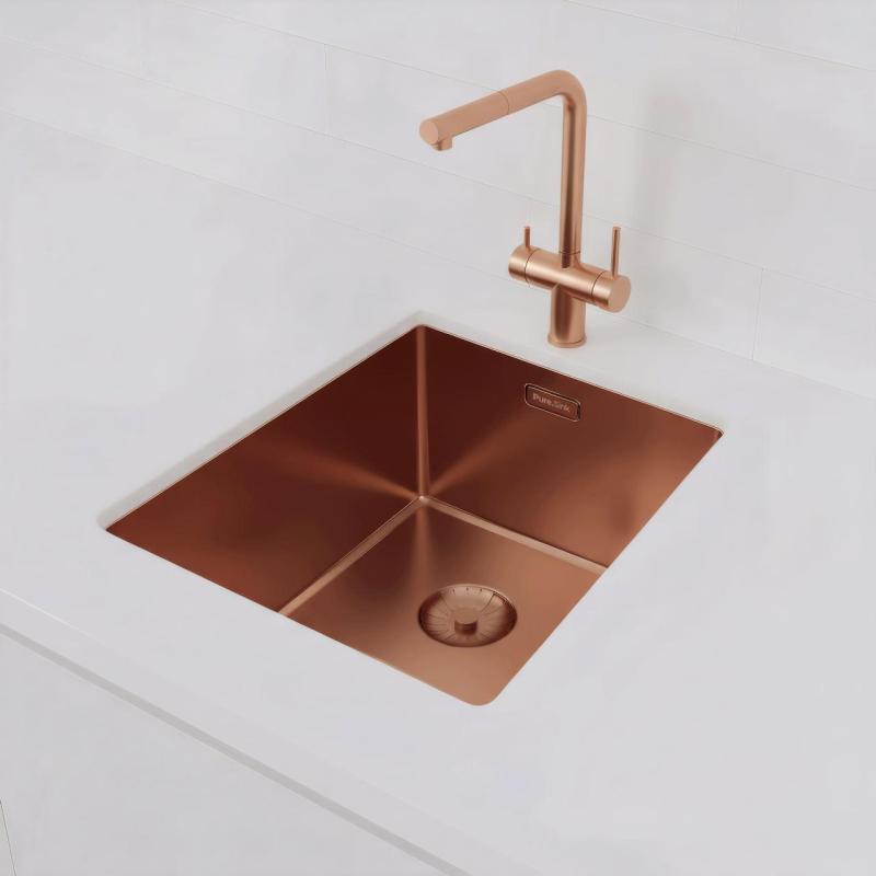 Spoelbak Pure.Sink Prestige 34x40 cm PVD Cobre 10mm raio montagem inferior, montagem nivelada e montagem superior PPG3440-62.