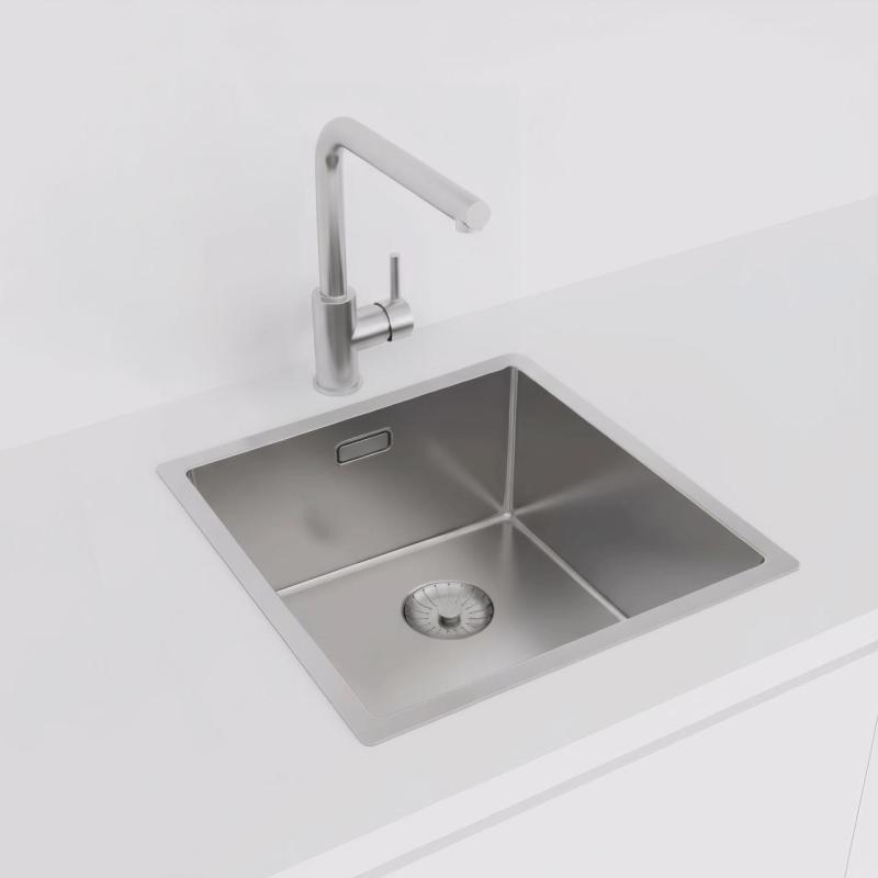 Pure.Sink Prestige pia de cozinha em aço inoxidável 40x40 cm raio de 10mm para instalação sob a bancada, nivelada e sobre a bancada PPG4040-02.