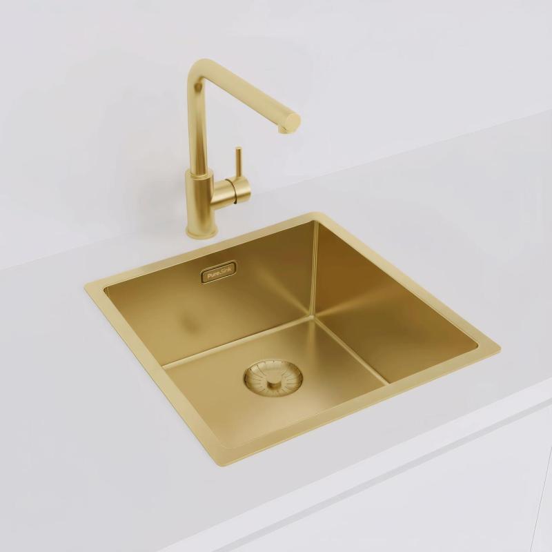 Pure.Sink Prestige pia 40x40 cm PVD Ouro raio de 10mm instalação inferior, nivelada e superior PPG4040-60