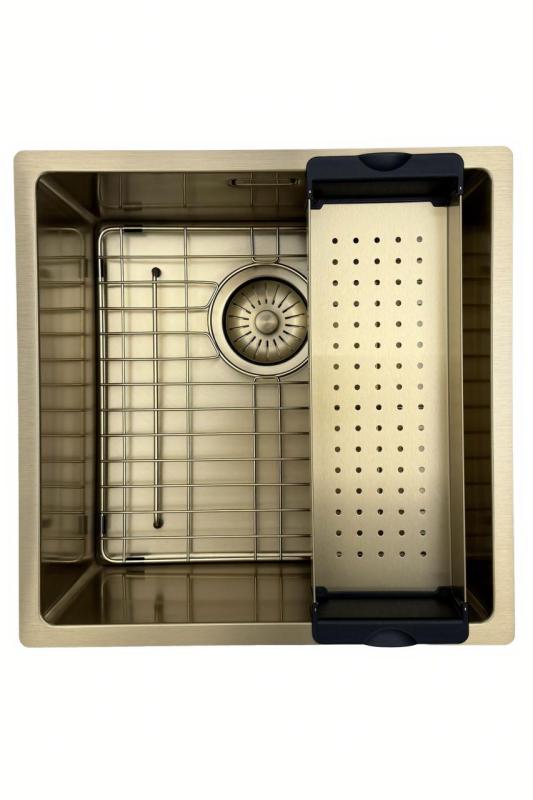 Pure.Sink Prestige pia 40x40 cm PVD Ouro raio de 10mm instalação inferior, nivelada e superior PPG4040-60