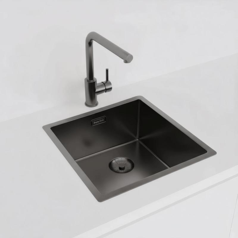 Pure.Sink Prestige pia 40x40 cm PVD Gun Metal, raio de 10 mm, para instalação sob a bancada, embutida e sobreposta PPG4040-61