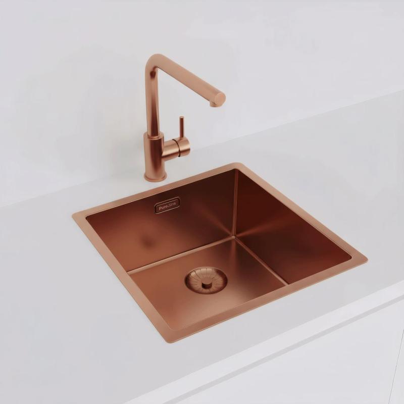 Pure.Sink Prestige pia 40x40 cm PVD Cobre 10 mm raio submontagem, montagem plana e montagem em superfície PPG4040-62