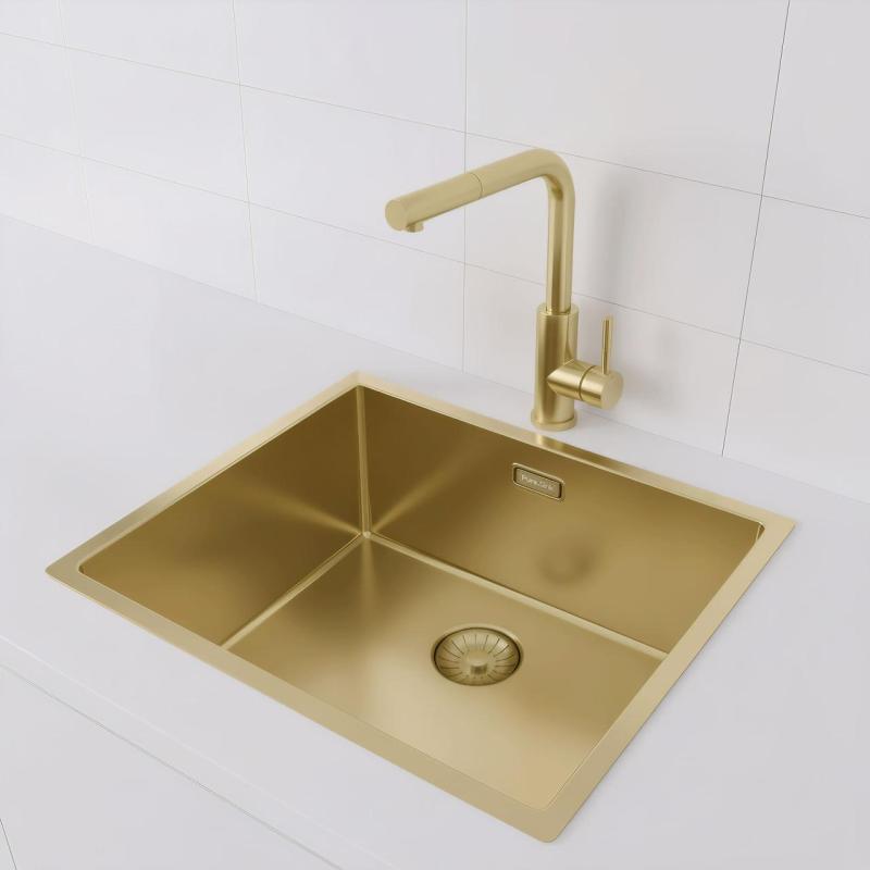 Pure.Sink Prestige pia 50x40 cm PVD Ouro 10mm raio para instalação embutida, nivelada ou de sobrepor PPG5040-60
