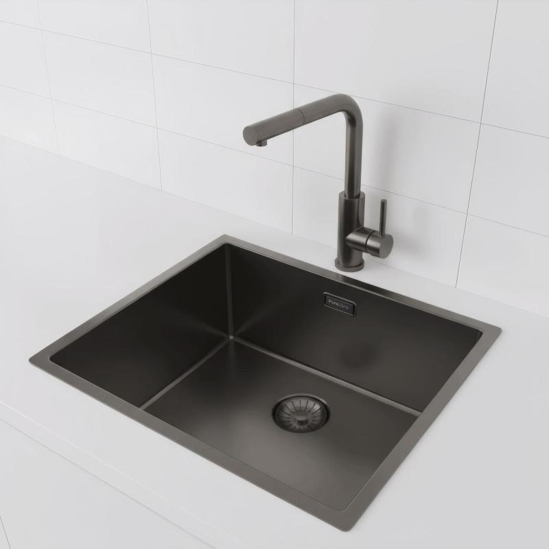 Pure.Sink Prestige pia 50x40 cm PVD Gun Metal, raio de 10 mm, para instalação sob a bancada, embutida e sobreposta PPG5040-61