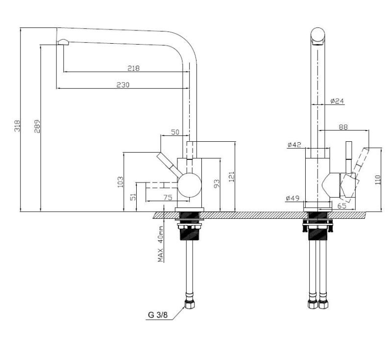 Pure.Sink Elite Steel Spark torneira de cozinha Aço Inoxidável PS8040-02
