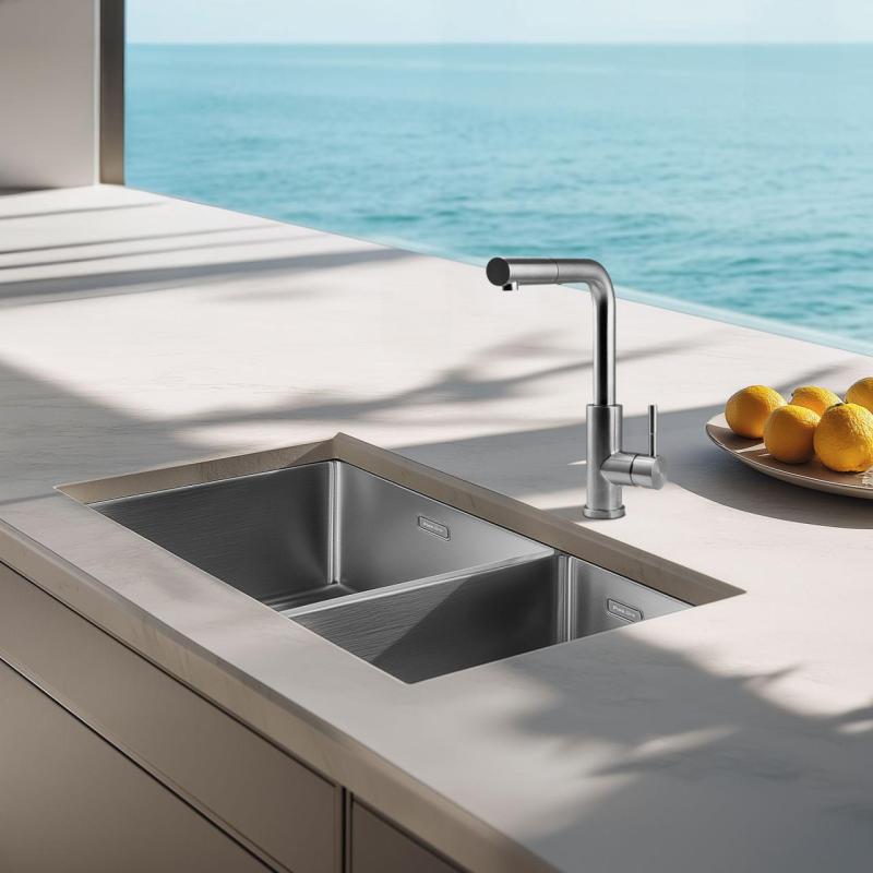 Pure.Sink Elite Steel Spark-S torneira de cozinha em Aço Inoxidável com bica extensível PS8041-02