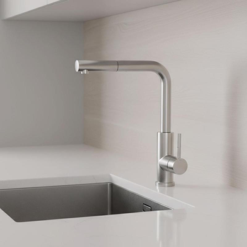 Pure.Sink Elite Steel Spark-S torneira de cozinha em Aço Inoxidável com bica extensível PS8041-02