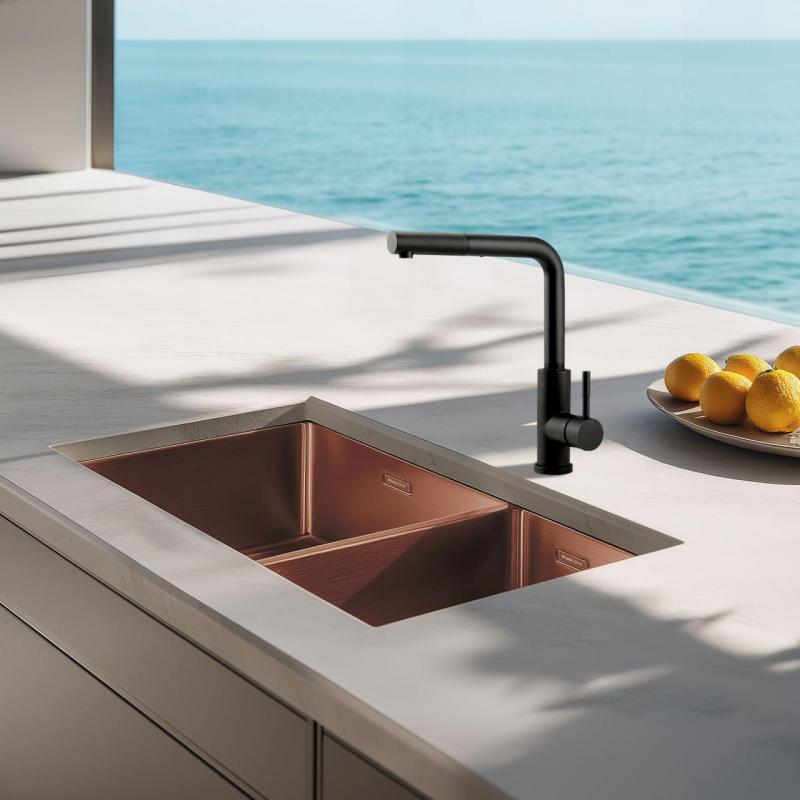 Pure.Sink Elite Steel Spark-S torneira de cozinha Preto Mate com bica extensível PS8041-10