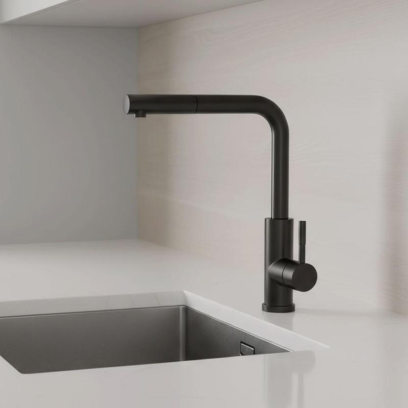 Pure.Sink Elite Steel Spark-S torneira de cozinha Preto Mate com bica extensível PS8041-10