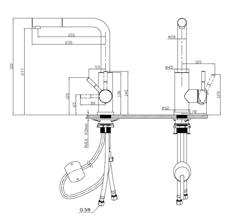 Pure.Sink Elite Steel Spark-S torneira de cozinha PVD ouro escovado com bica extensível PS8041-60