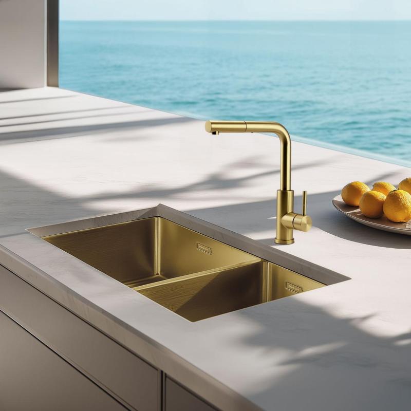 Pure.Sink Elite Steel Spark-S torneira de cozinha PVD ouro escovado com bica extensível PS8041-60