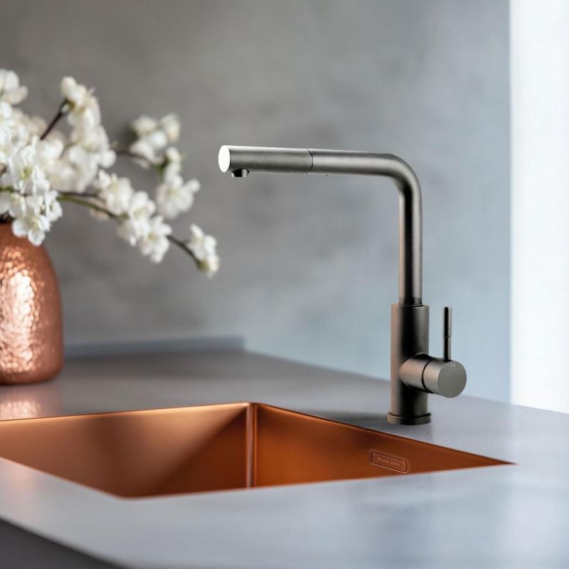 Pure.Sink Elite Steel Spark-S torneira de cozinha PVD Gun metal com bica extensível PS8041-61