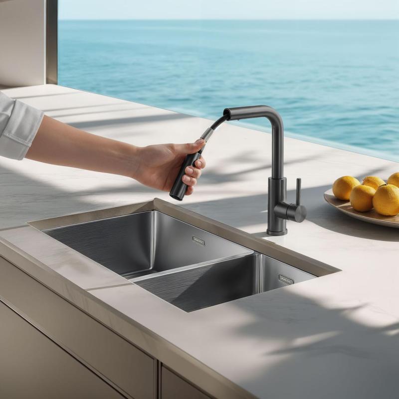 Pure.Sink Elite Steel Spark-S torneira de cozinha PVD Gun metal com bica extensível PS8041-61