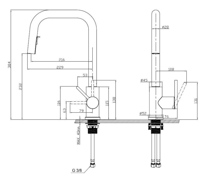 Torneira de cozinha Pure.Sink Elite Steel Crystal-S PVD Gun metal com bica extensível PS8050-61