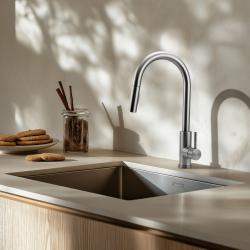 Pure.Sink Elite Steel Stream-S torneira de cozinha em aço inoxidável com bica extensível PS8045-02