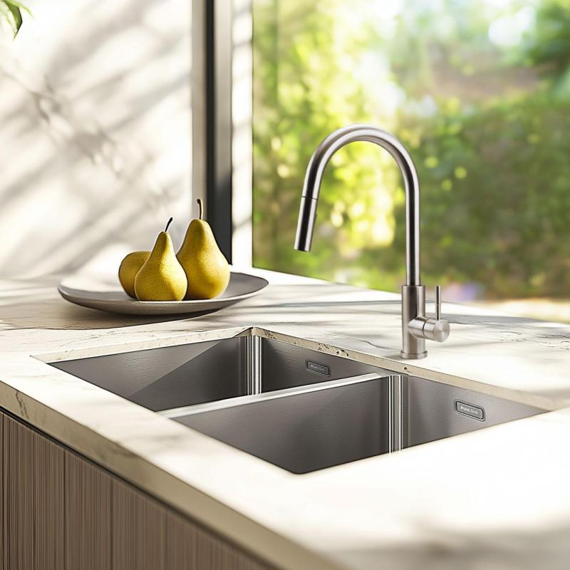 Pure.Sink Elite Steel Stream-S torneira de cozinha em aço inoxidável com bica extensível PS8045-02