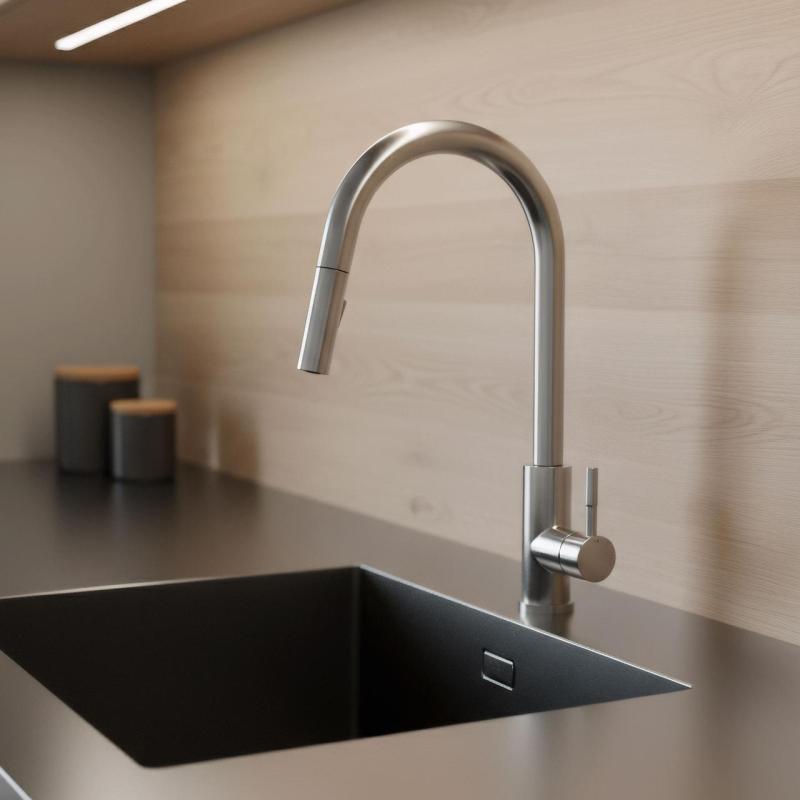 Pure.Sink Elite Steel Stream-S torneira de cozinha em aço inoxidável com bica extensível PS8045-02