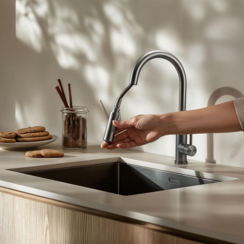 Pure.Sink Elite Steel Stream-S torneira de cozinha em aço inoxidável com bica extensível PS8045-02