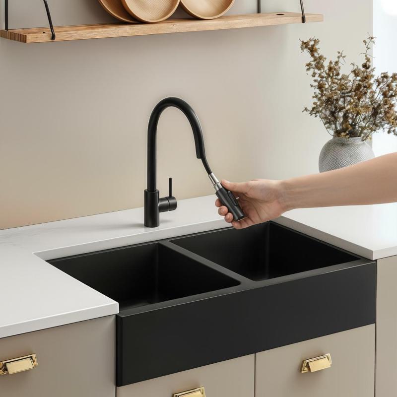 Kraan de cozinha Pure.Sink Elite Steel Stream-S em preto fosco com bica extensível PS8045-10