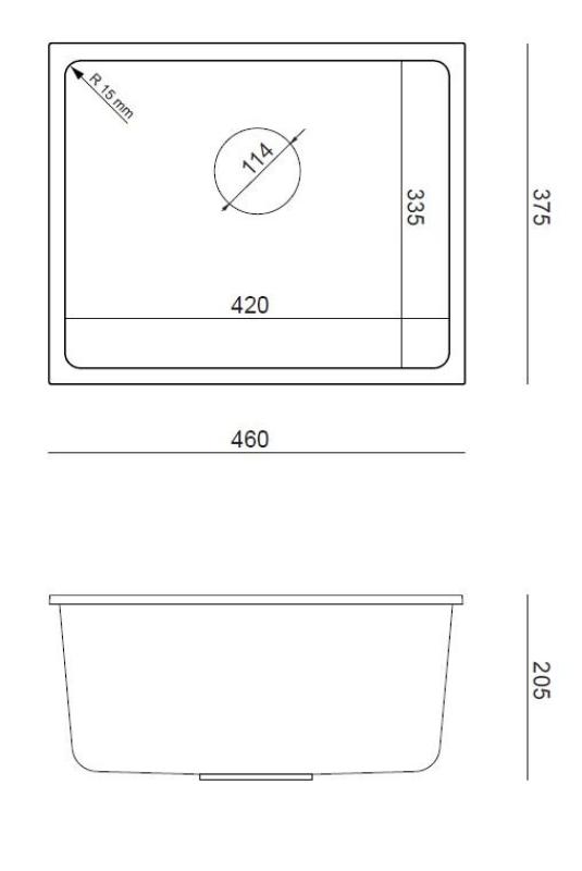 Quadri Elston Antracite Pia de Embutir em Granito 420x335mm com Válvula de Aço Inoxidável 1208967660