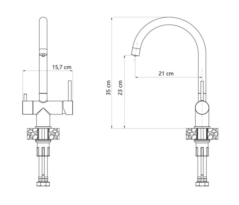 Quadri Leichester Torneira de Cozinha Inox 3-vias com uma conexão extra para água filtrada 1208967668