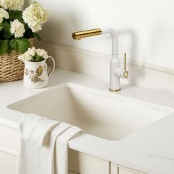 Quadri Stamford Torneira de Cozinha Branca com Acabamento Dourado PVD e Bica Removível 1208967686