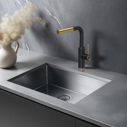 Quadri Stamford Torneira de Cozinha Preta com Acabamento em Ouro PVD e Bica Removível 1208967688